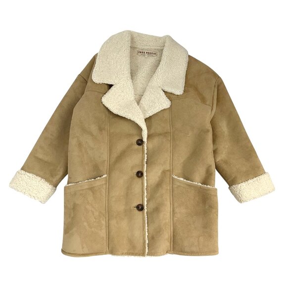 Free People Jackets & Blazers - Free People Women's Size M Beige Diogo Sherpa Faux Fur Coat Jacket Ivory Combo